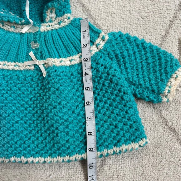 Handmade Vintage Baby Sweater With Hood & Duck Buttons/ Doll Clothes - Picture 3 of 5